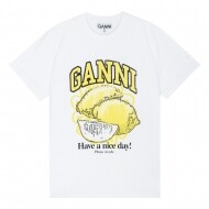 가니 GANNI 여성 릴렉스드 레몬 반팔티 브라이트화이트 T3768 151