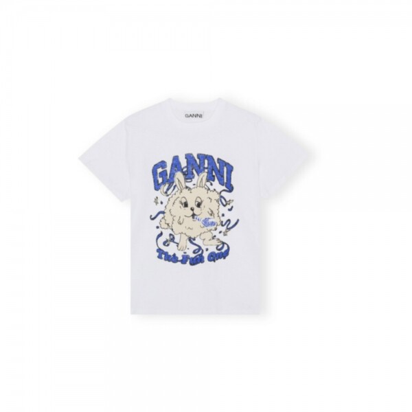 블링크,GANNI 가니 바니 토끼 프린트 반팔 티셔츠 블루